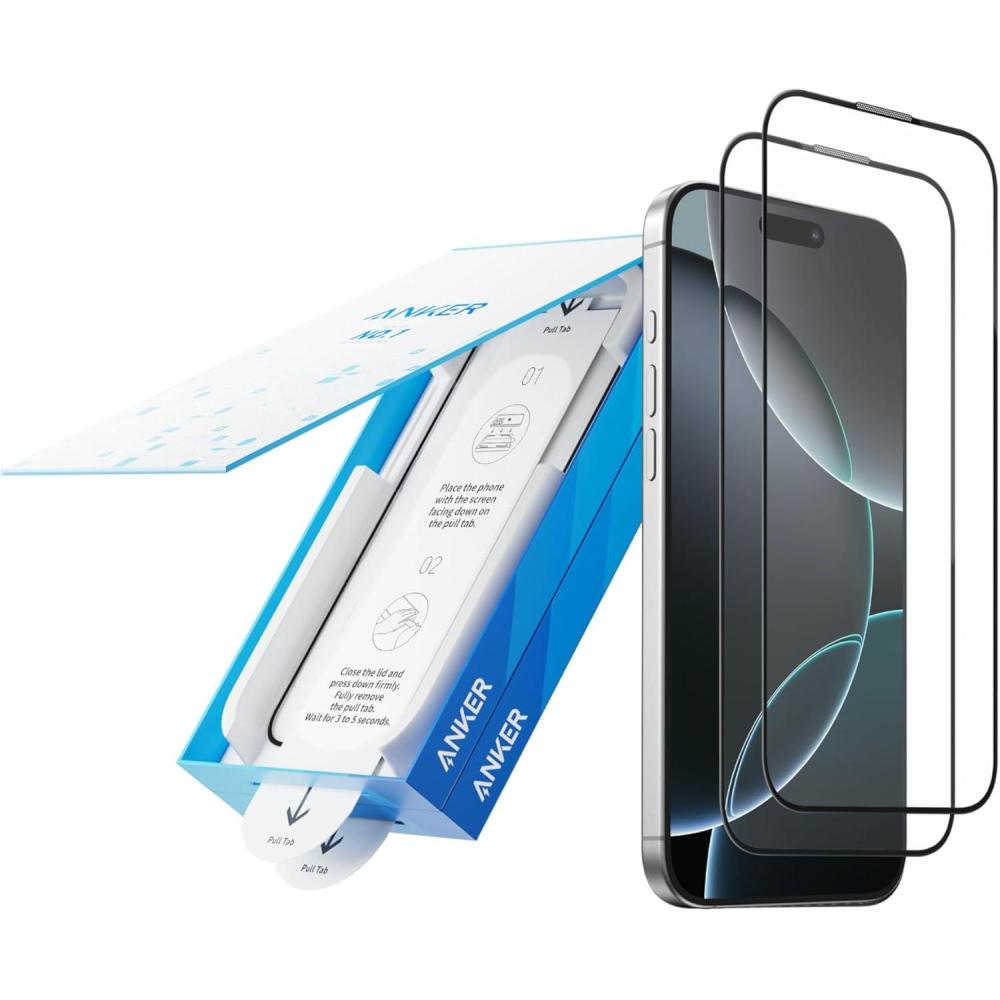 imageAnker 9H Glass for iPhone 15 Pro Max Screen Protector Military Grade Shatterproof ampamp Ultra Durable Screen Protector for 15 Pro Max Tempered Glass Full Coverage Protection Easy Installation2PackiPhone16 Pro Max