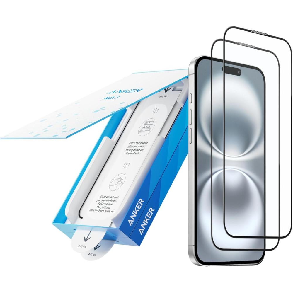 imageAnker 9H Glass for iPhone 15 Pro Max Screen Protector Military Grade Shatterproof ampamp Ultra Durable Screen Protector for 15 Pro Max Tempered Glass Full Coverage Protection Easy Installation2PackiPhone 16