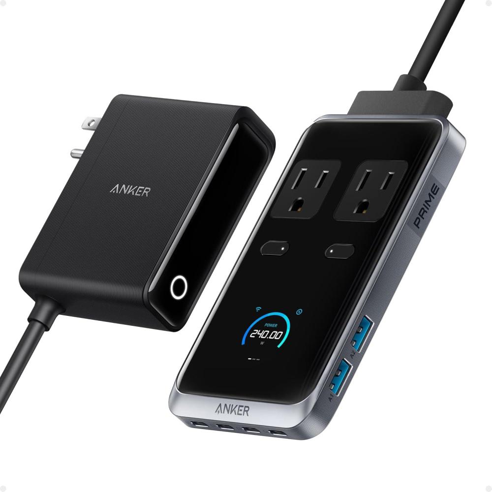 imageAnker Prime Charging Station 240W 8in1 USB C Power Strip 5 ft Detachable Extension Cord 2 AC 4 USB C 2 USB A for iPhone 1514 Desktop Accessory for MacBook Home Office Not for Travel