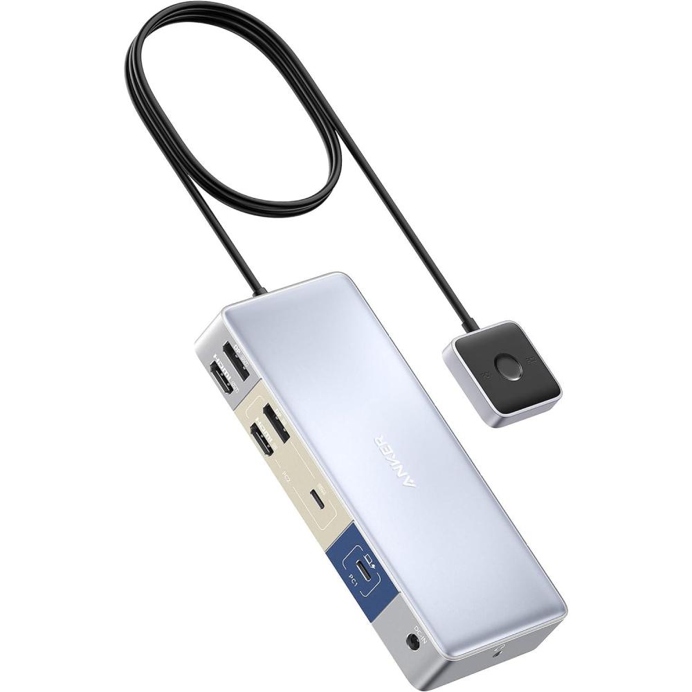 imageAnker Docking Station KVM Switch for a Desktop PC and a Laptop Dual 4K Monitor 553 USB C Docking Station with HDMI and DisplayPort USB 30 Ports for Hp Laptop MacBook iPad Steam Deck12in1