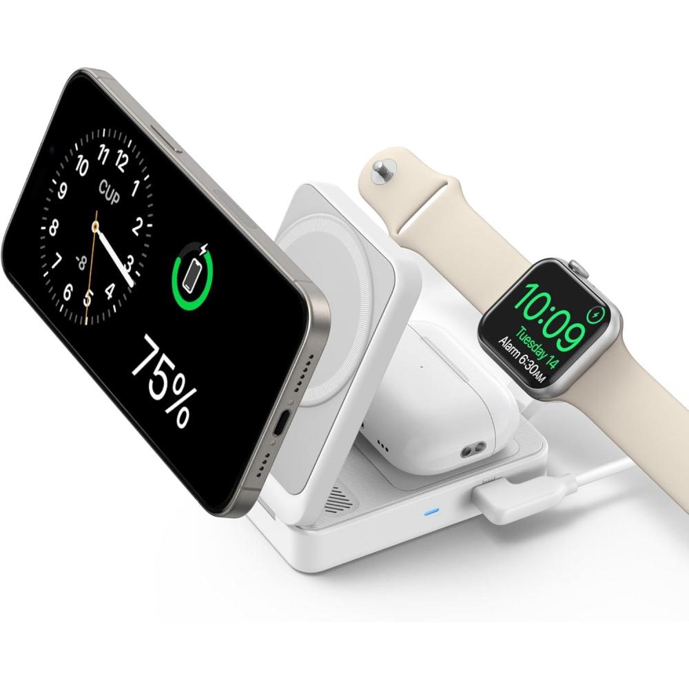 imageAnker MagGo 3 in 1 iPhone 16 Charging Station MagSafeCompatible Wireless Charger Stand Qi2 Certified 15W Foldable Charger for iPhone 15 AirPods Apple Watch 9 Not a Power Bank Adapter IncludedWhite