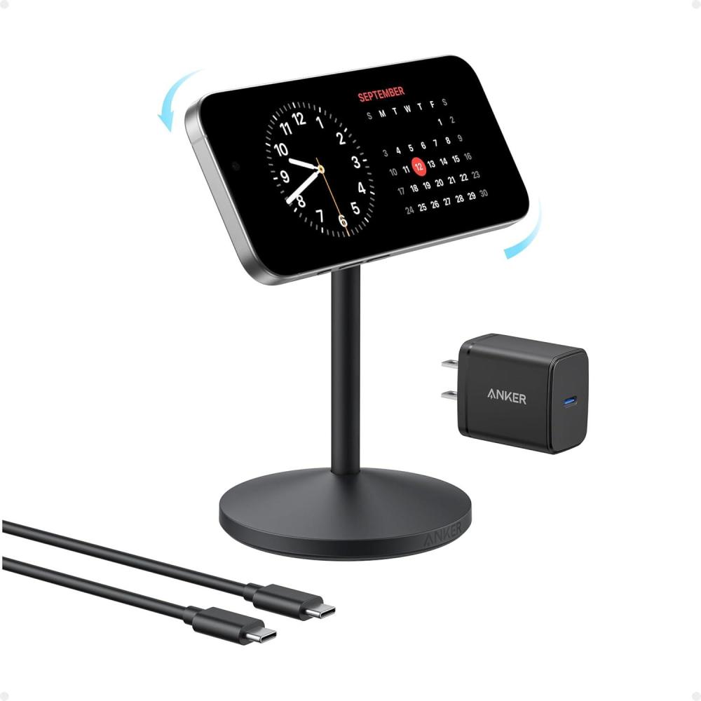 imageAnker MagGo iPhone 16 MagSafe Charger Stand 15W Fast Magnetic Wireless Charging Station Qi2 Certified 360 Wireless Charger for iPhone 1615141312 Series and AirPods White No AdapterBlack