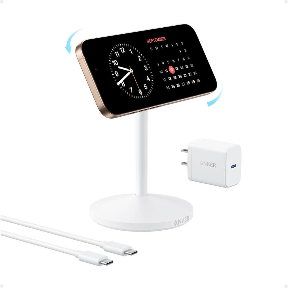 imageAnker MagGo iPhone 16 MagSafe Charger Stand 15W Fast Magnetic Wireless Charging Station Qi2 Certified 360 Wireless Charger for iPhone 1615141312 Series and AirPods White No AdapterWhite