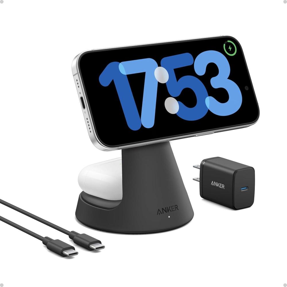 imageAnker MagSafe Compatible 2in1 Charging Stand iPhone 16 Wireless Charger Qi2 Certified 15W UltraFastAdjustable and Super Strongfor iPhone 1615141312 SeriesAirPods Black No AdapterBlack