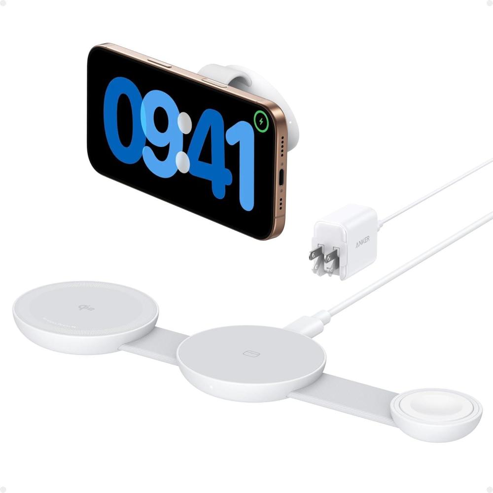 imageAnker MagSafe Compatible MagGo UFO 3in1 Charger iPhone 16 Wireless Charging Station 15W Qi2 Certified Foldable Travel Charging Pad for iPhone 161514 AirPods Apple Watch Not a Power BankAurora White