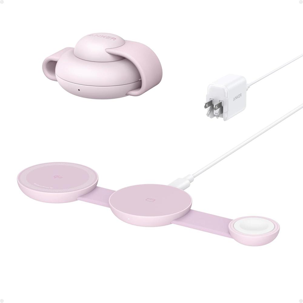 imageAnker MagSafe Compatible MagGo UFO 3in1 Charger iPhone 16 Wireless Charging Station 15W Qi2 Certified Foldable Travel Charging Pad for iPhone 161514 AirPods Apple Watch Not a Power BankPink Aura