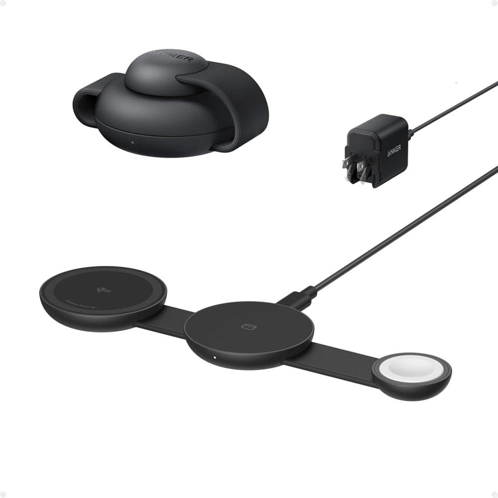 imageAnker MagSafe Compatible MagGo UFO 3in1 Charger iPhone 16 Wireless Charging Station 15W Qi2 Certified Foldable Travel Charging Pad for iPhone 161514 AirPods Apple Watch Not a Power BankBlack Stone