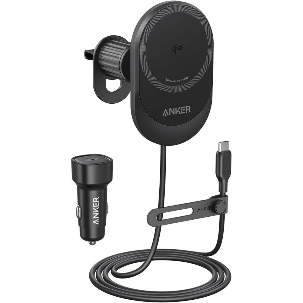 imageAnker MagSafe iPhone 16 Wireless Car Charger Compatible MagGo 15W Fast Car Charger 360 Adjustable Angle and Strong Magnets Car Phone Holder Mount for iPhone 161514 Series Adapter Included