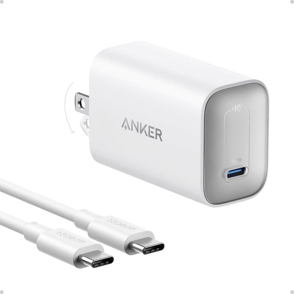 imageAnker Nano Charger 100W Foldable MacBook Charger for iPhone Series and All USB C Devices 6ft USBC Cable Included Compatible with MagSafeWhite