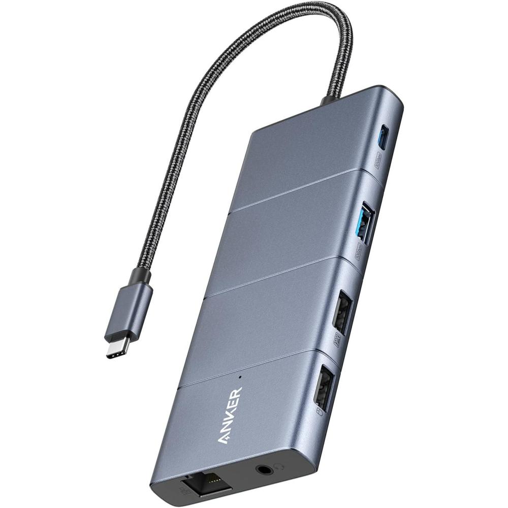 imageAnker USB C Hub 11in1 Docking Station Dual Monitor 10 Gbps USBC and USBA Data Ports 4K HDMI and DisplayPort 85W Power Delivery 2 Data Ports Ethernet for XPS