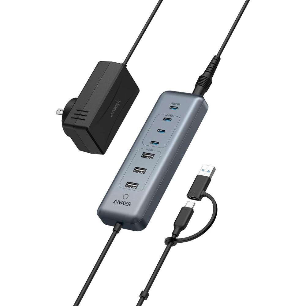 imageAnker USB C Hub 8in1 5Gbps Data Hub USB Splitter with 3 USBA and 4 USBC Ports 100W PDin 2in1 USBConnector for Laptop MacBook iPad and More 45W Adapter Included8in1
