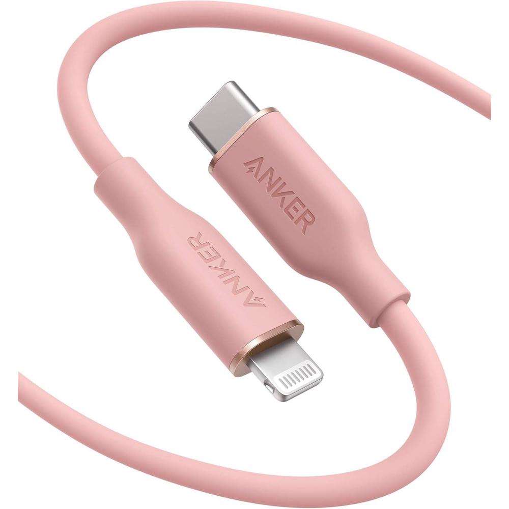 imageAnker USB C to Lightning Cable MFi Certified Powerline III Flow Silicone Charging Cable for iPhone 13 13 Pro Mint Green 6ftPink