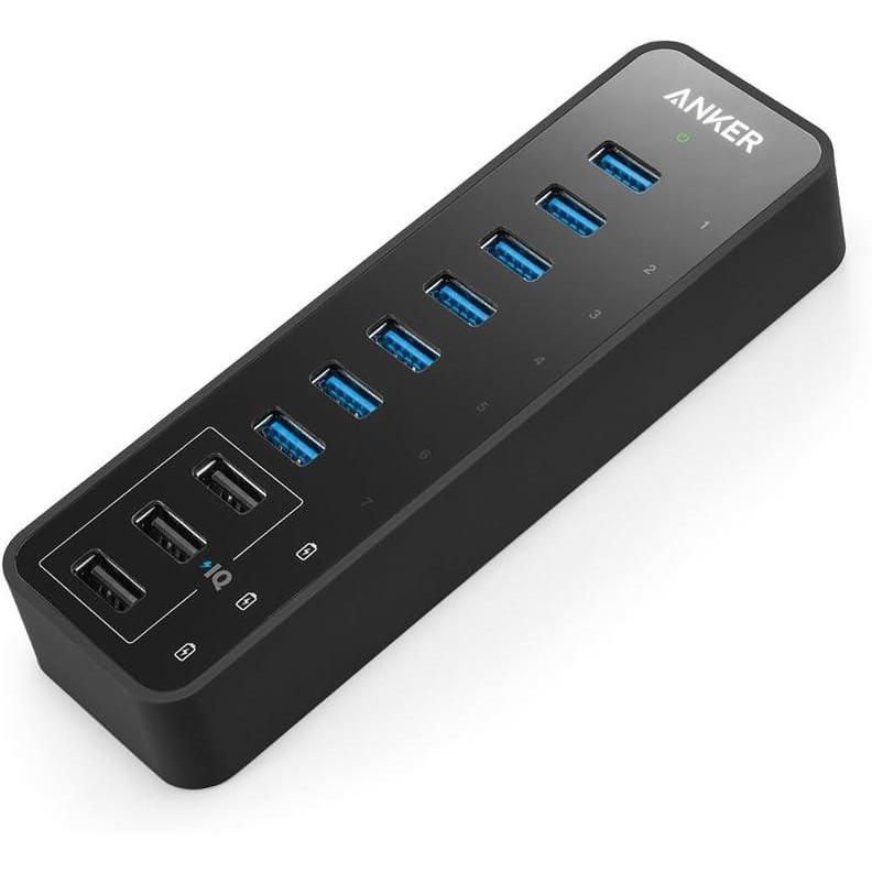 imageAnker USB Hub USB 30 Hub 10 Port 60W Data Hub with 7 USB30 Ports 3 PowerIQ Charging Ports Compatible with MacBook iMac Dell XPS Surface Pro iPhone iPad Air Galaxy Series Mobile HDD10 Ports