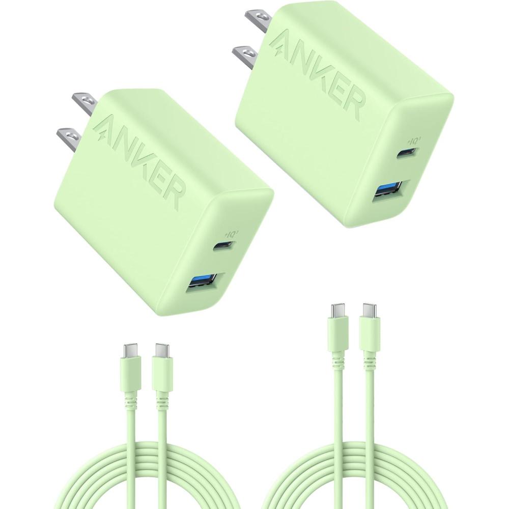 imageAnker iPhone 16 Charger 2Pack 20W Fast USB C Charger Block for iPhone 1616 Pro Max15 SeriesiPad Pro and More White 2 Pack ampamp 2 Cablegreen