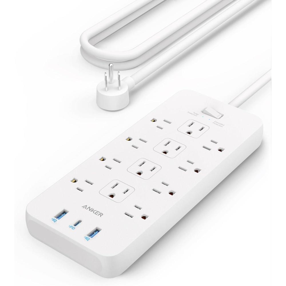 imageSurge Protector Power Strip 2100J Anker 12 Outlets with 1 USB C and 2 USB Ports foriPhone 1515 Plus15 Pro15 Pro Max 5ft Extension Cord Flat Plug 20W USB C Charging for Home OfficeTUV ListedWhite