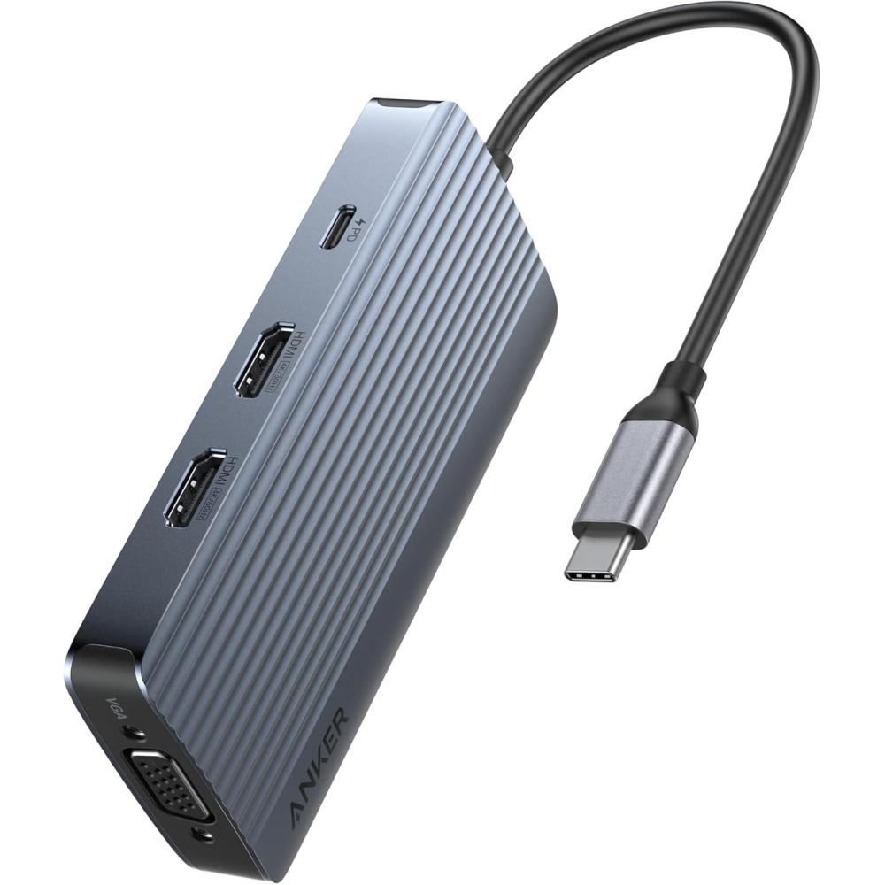 imageAnker 10in1 USB C Hub DualDisplay USB C Docking Station One 4K30Hz HDMI 1080p VGA 100W Power Delivery 5 Gbps USBCampampA Data Ports for Dell XPS Dell Vostro 5320 Laptop and More8in1 2 HDMI1 VGA