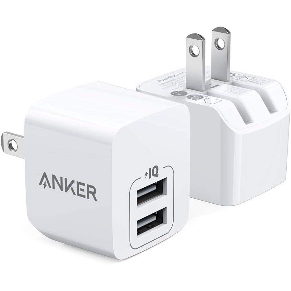 imageAnker 2Pack Dual Port 12W USB A Charger Block with Foldable Plug Charging Box Brick Cube for iPhone 16 15 14 13 12 Pro Max Galaxy S22 S21 Note 20White