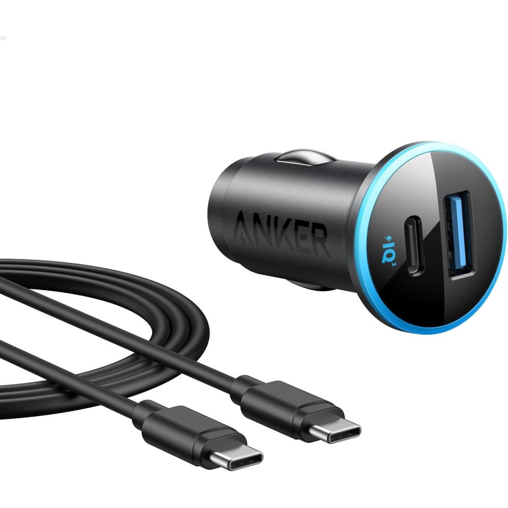 imageAnker 323 USB C Car Charger Adapter 525W Cigarette Lighter Charger with 30W PowerIQ 30 Fast Charging Cable for iPhone 1515 Pro Max 141312 Series Galaxy S2322 Pixel