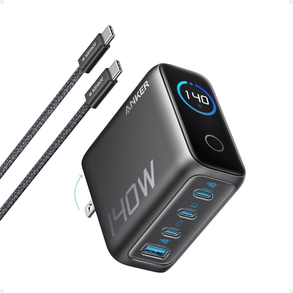 imageAnker Laptop Charger 140W MAX USB C Charger 4Port MultiDevice Fast Charging Advanced GaN Power Adapter Intuitive Touch Controls for MacBook iPhone 16 Series Samsung Galaxy Pixel and MoreDark Gray
