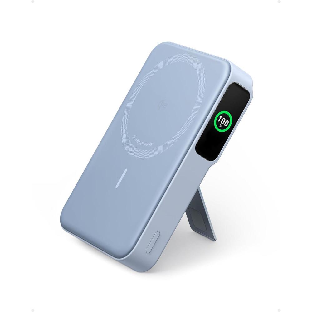 imageAnker MagGo Power Bank Qi2 Certified 15W UltraFast MagSafeCompatible Portable Charger 10000mAh Battery Pack with Smart Display ampamp Foldable Stand For iPhone 16151413 Only USBC Cable IncludedBlue