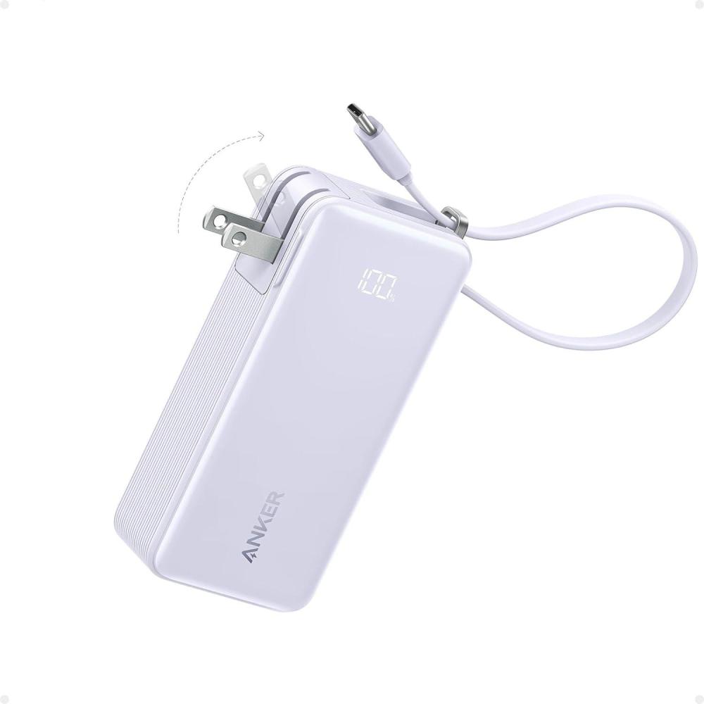 imageAnker Nano 3in1 Portable iPhone Charger 10000mAh Power Bank with Builtin USBC Cable and Foldable Wall Plug 30W Max Battery Pack Travel Essentials for iPhone 1615 Series Galaxy MacBookType C CableViolet