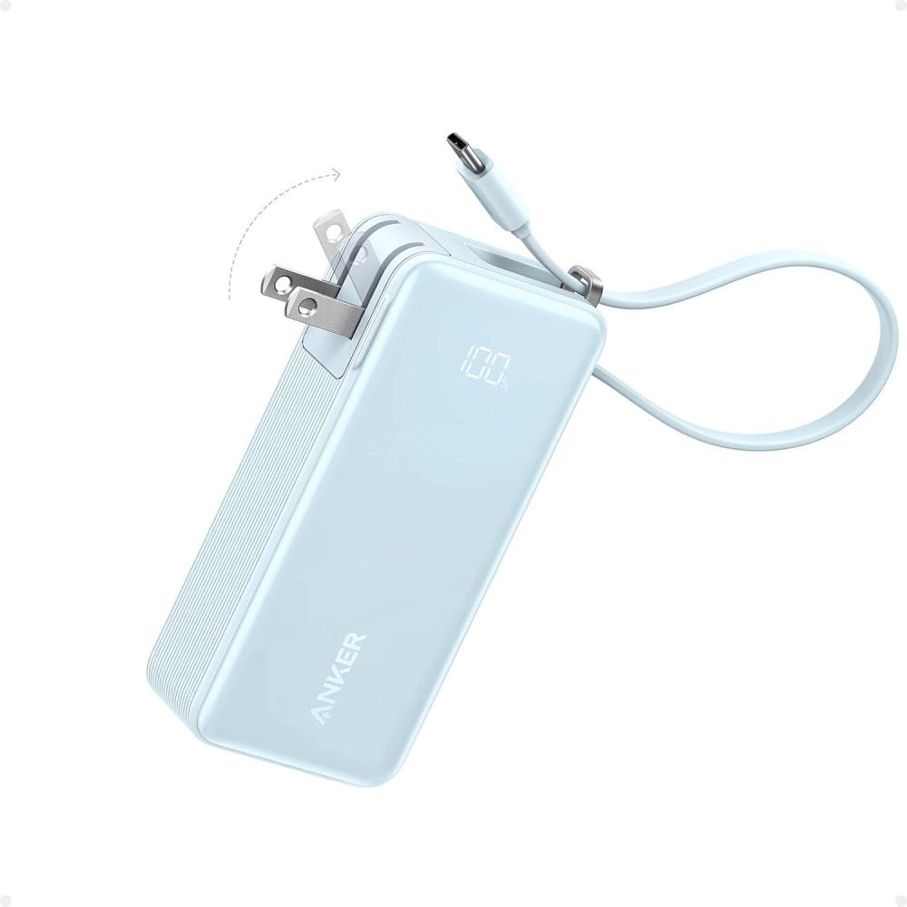 imageAnker Nano 3in1 Portable iPhone Charger 10000mAh Power Bank with Builtin USBC Cable and Foldable Wall Plug 30W Max Battery Pack Travel Essentials for iPhone 1615 Series Galaxy MacBookType C CableBlue