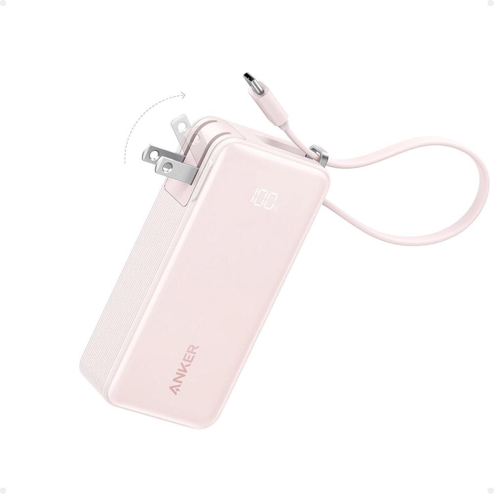 imageAnker Nano 3in1 Portable iPhone Charger 10000mAh Power Bank with Builtin USBC Cable and Foldable Wall Plug 30W Max Battery Pack Travel Essentials for iPhone 1615 Series Galaxy MacBookType C CablePink