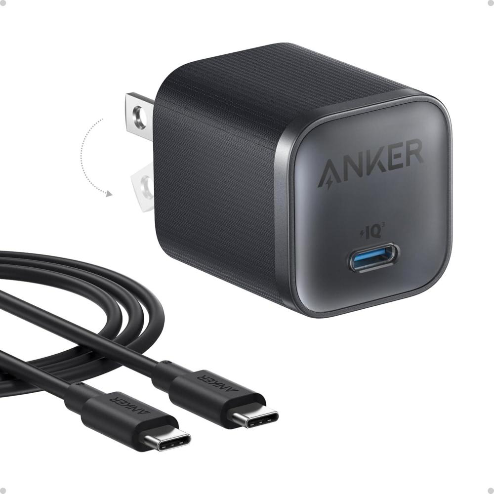 imageAnker Nano 45W Type C Charger Fast Charging Compact and Foldable Plug USB C Charger Block for Samsung Galaxy S25 UltraS24 Series iPhone 16 Series MacBook Pixel 9 iPad 6 ft Cable IncludedBlack