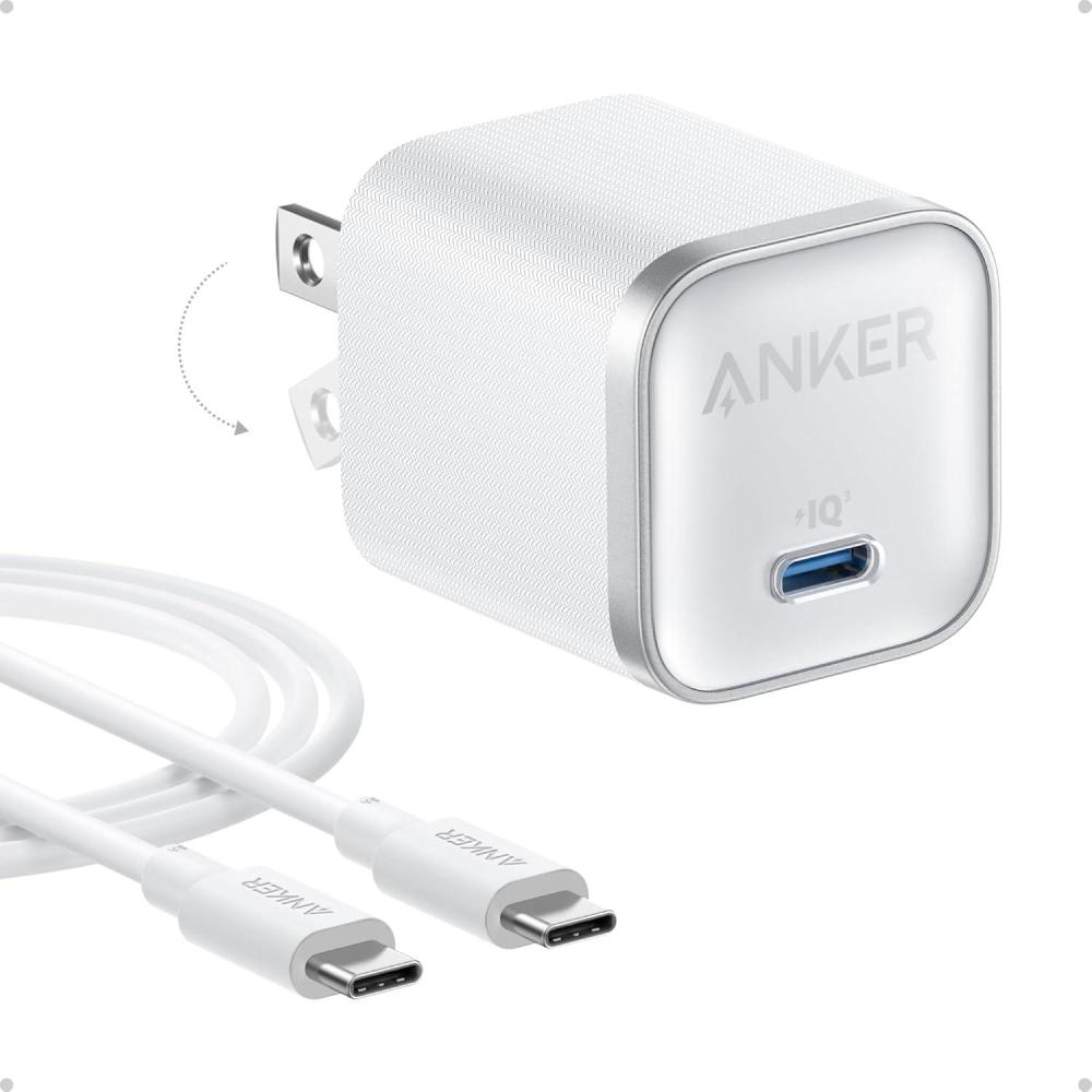 imageAnker Nano 45W Type C Charger Fast Charging Compact and Foldable Plug USB C Charger Block for Samsung Galaxy S25 UltraS24 Series iPhone 16 Series MacBook Pixel 9 iPad 6 ft Cable IncludedWhite