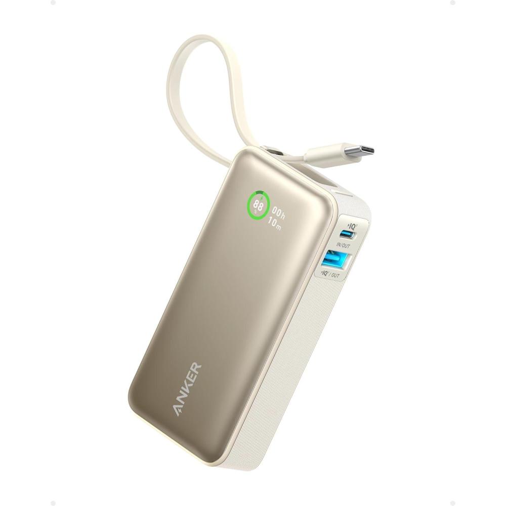 imageAnker Nano Power Bank 10000mAh Portable Charger with Builtin USBC Cable 30W Recharging 30W Max Output with USBCampampA for iPhone 1615 Series MacBook Galaxy AirPods and Morewith cableShell White