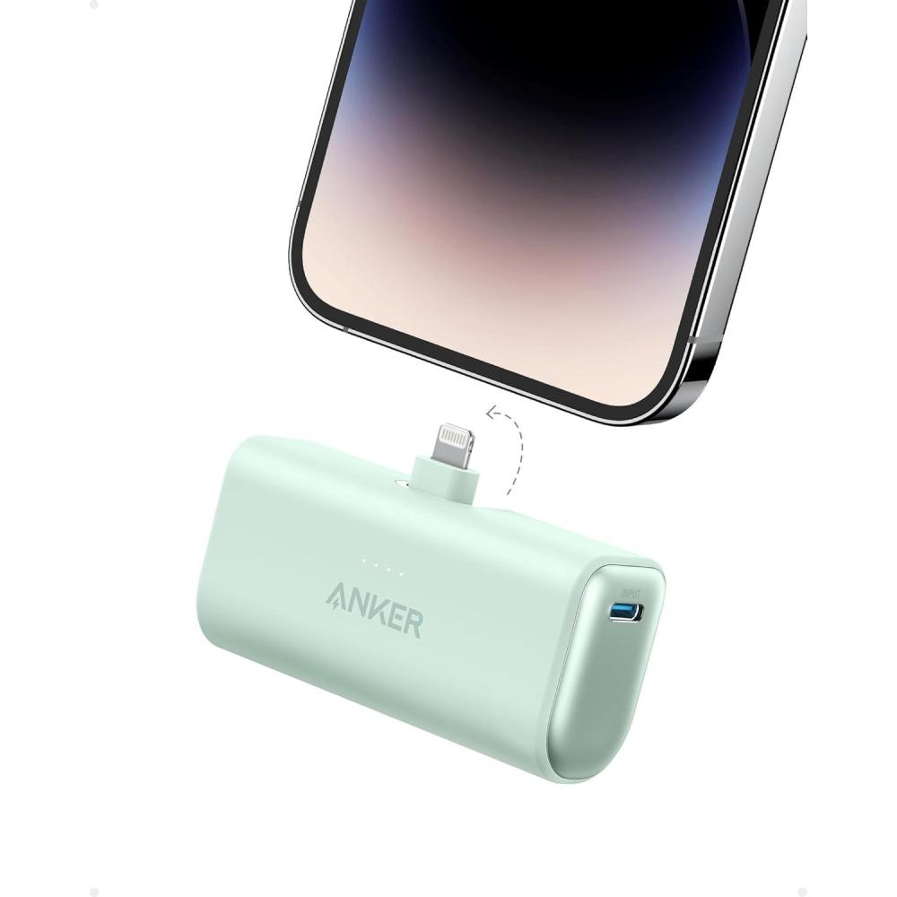 imageAnker Nano Power Bank with Builtin Lightning Connector Portable Charger 5000mAh MFi Certified 12W Compatible with iPhone 141312 Series BlackGreen
