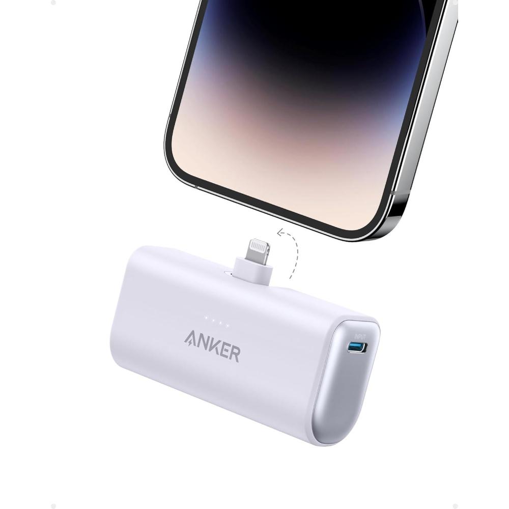 imageAnker Nano Power Bank with Builtin Lightning Connector Portable Charger 5000mAh MFi Certified 12W Compatible with iPhone 141312 Series BlackPurple