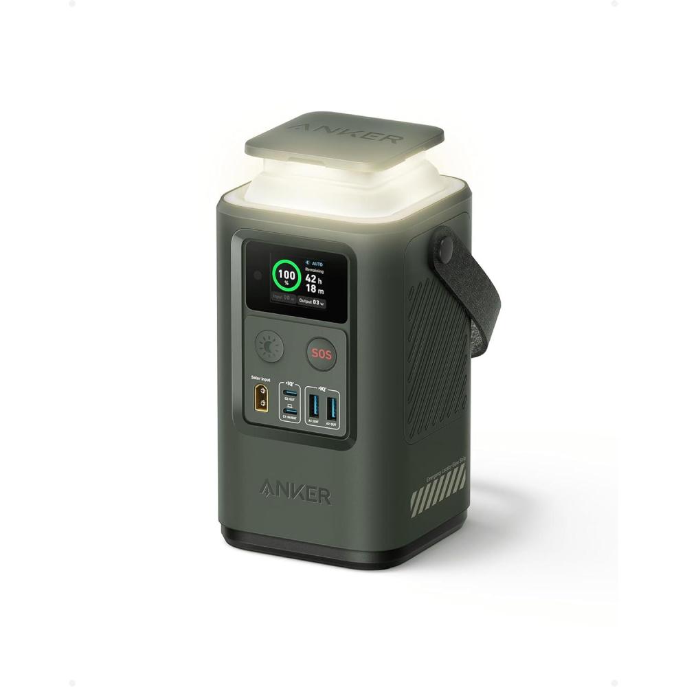 imageAnker Power Bank Power Station 60000mAhPortable Outdoor Generator 87W with Smart Digital Display Retractable Auto Lighting and SOS Mode Home BackupPowerCore Reserve 192Wh for Travel CampingGreen