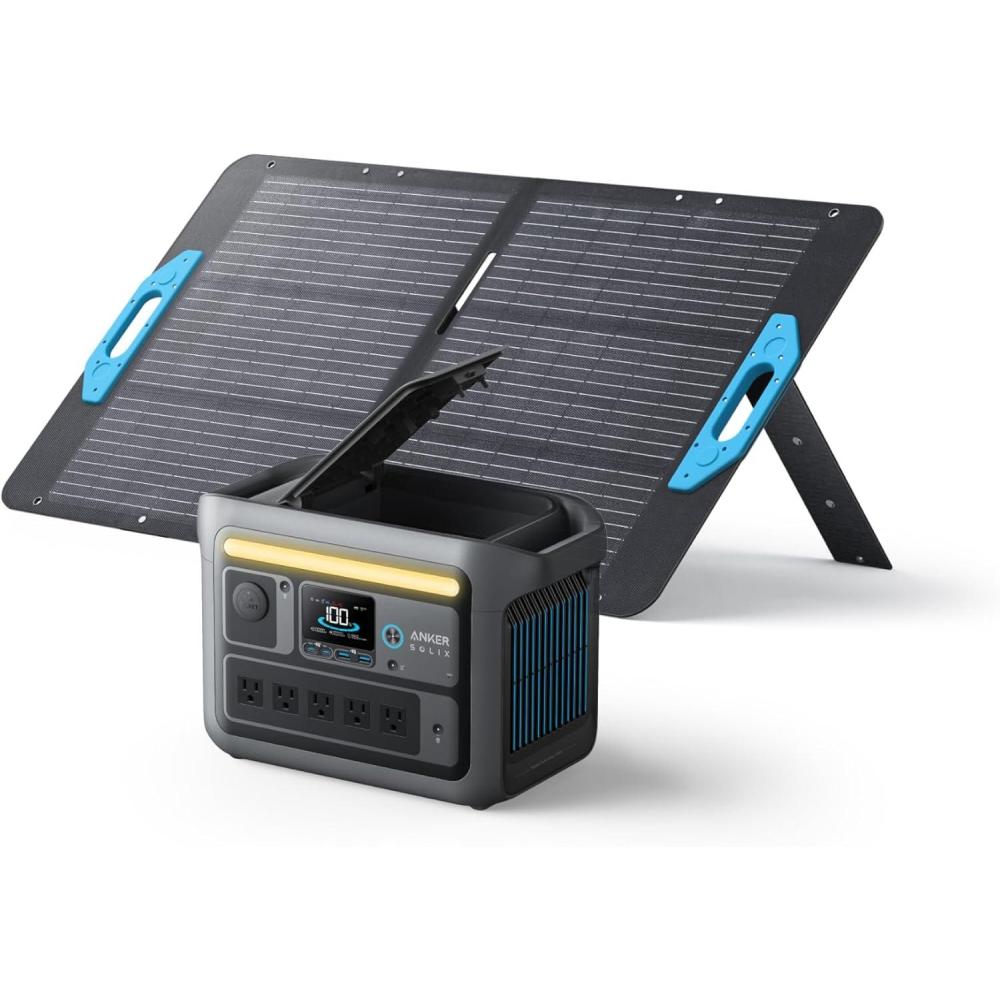 imageAnker SOLIX C800 Portable Power Station with 100W Solar Panel 1200W Peak 1600W Solar Generator Full Charge in 58 Min 768Wh LiFePO4 Battery for Outdoor Camping RVs Road Trip and Power OutagesAnker SOLIX C800100W Solar Panel