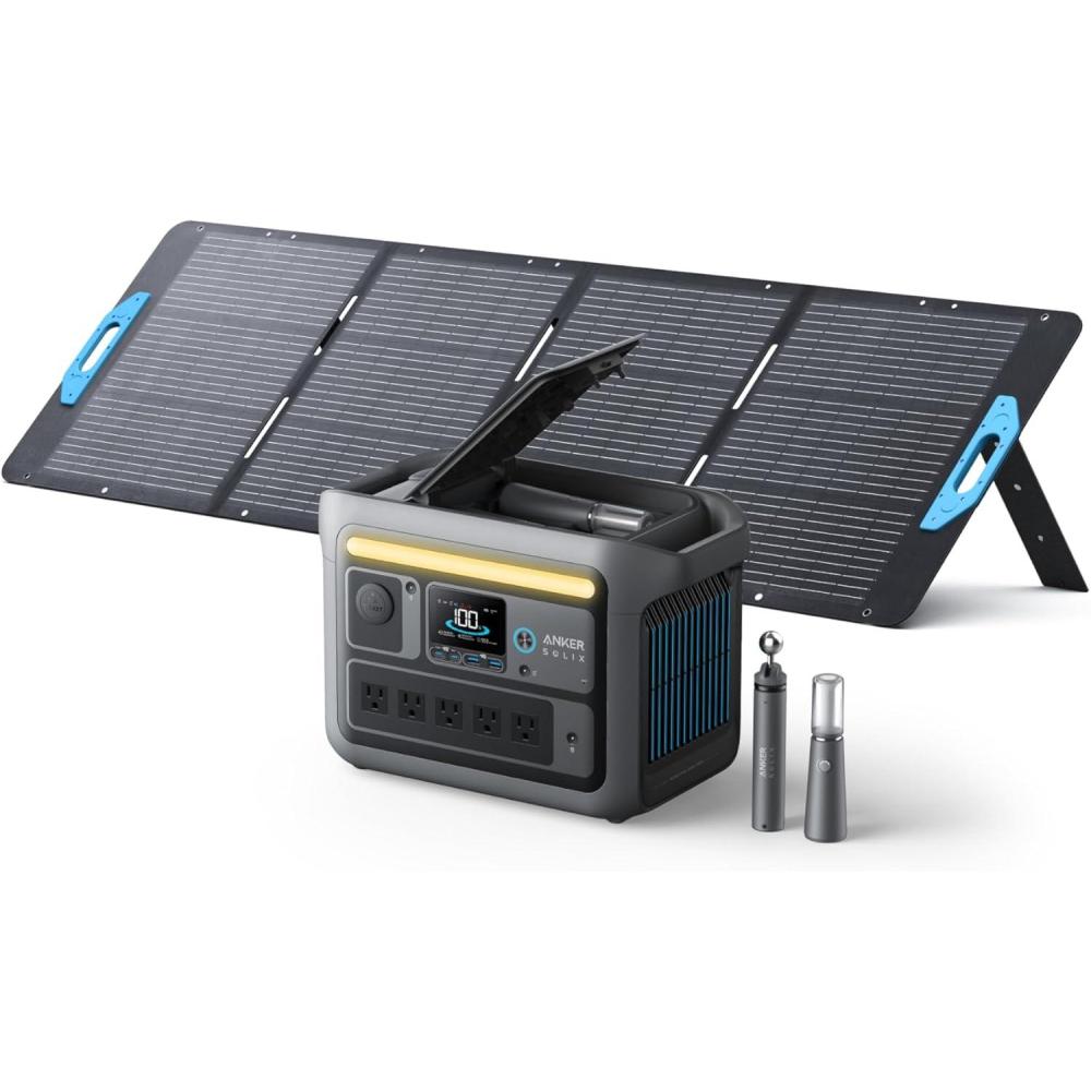imageAnker SOLIX C800 Portable Power Station with 100W Solar Panel 1200W Peak 1600W Solar Generator Full Charge in 58 Min 768Wh LiFePO4 Battery for Outdoor Camping RVs Road Trip and Power OutagesAnker SOLIX C800 Plus200W Solar Panel