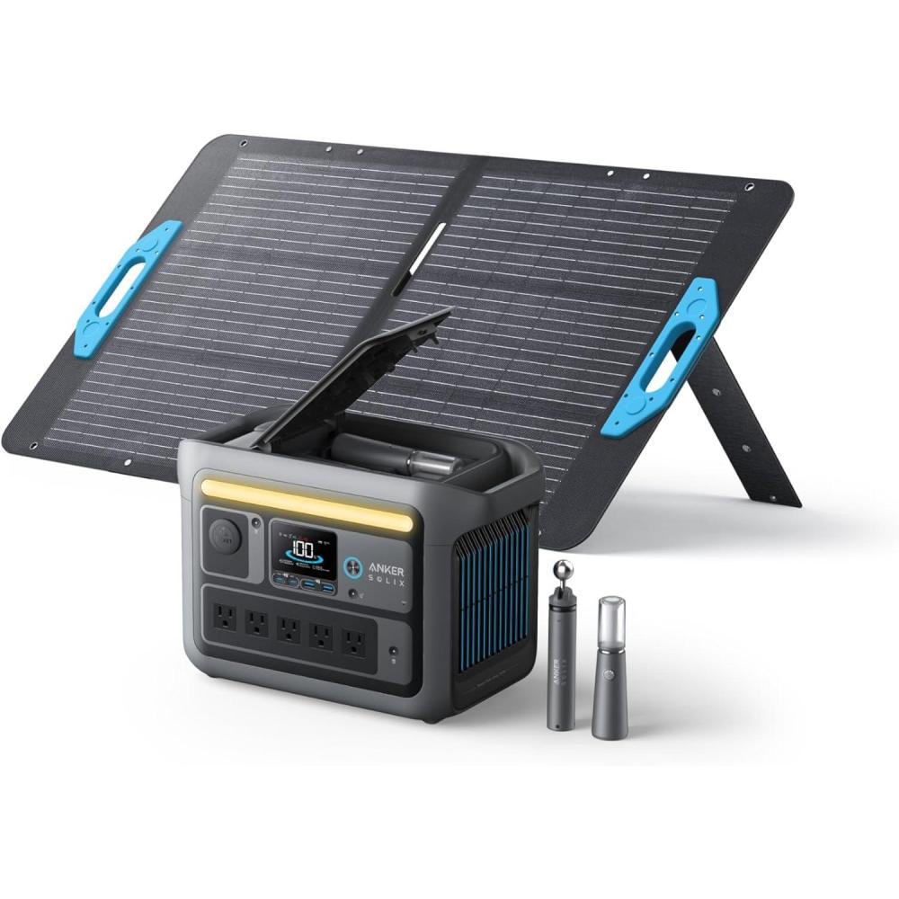 imageAnker SOLIX C800 Portable Power Station with 100W Solar Panel 1200W Peak 1600W Solar Generator Full Charge in 58 Min 768Wh LiFePO4 Battery for Outdoor Camping RVs Road Trip and Power OutagesAnker SOLIX C800 Plus100W Solar Panel