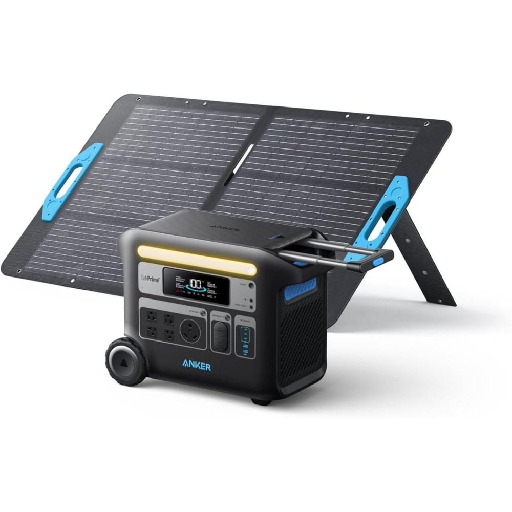 imageAnker SOLIX F2000 Portable Power Station PowerHouse 767 and 760 Expansion Battery 4096Wh LiFePO4 Battery with 4 AC Outlets Up to 2400W GaNPrime Solar Generator for Home Outdoor Camping RVAnker SOLIX F2000100W Solar Panel
