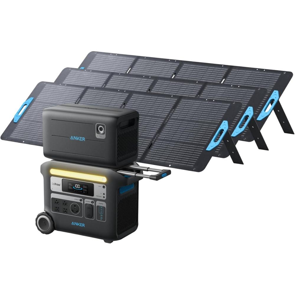 imageAnker SOLIX F2000 Portable Power Station PowerHouse 767 and 760 Expansion Battery with 200W Solar Panel 4096Wh LiFePO4 Battery with 4 AC Outlets Up to 2400W for Home Outdoor Camping RVAnker SOLIX F2000BP20003200W Solar Panel