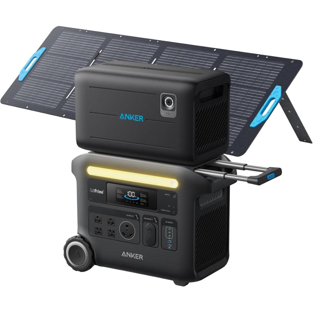 imageAnker SOLIX F2600 Portable Power Station PowerHouse 767 and 760 Expansion Battery 5120Wh LiFePO4 Battery with 4 AC Outlets Up to 2400W GaNPrime Solar Generator for Home Outdoor Camping RVAnker SOLIX F2600200W Solar Panel