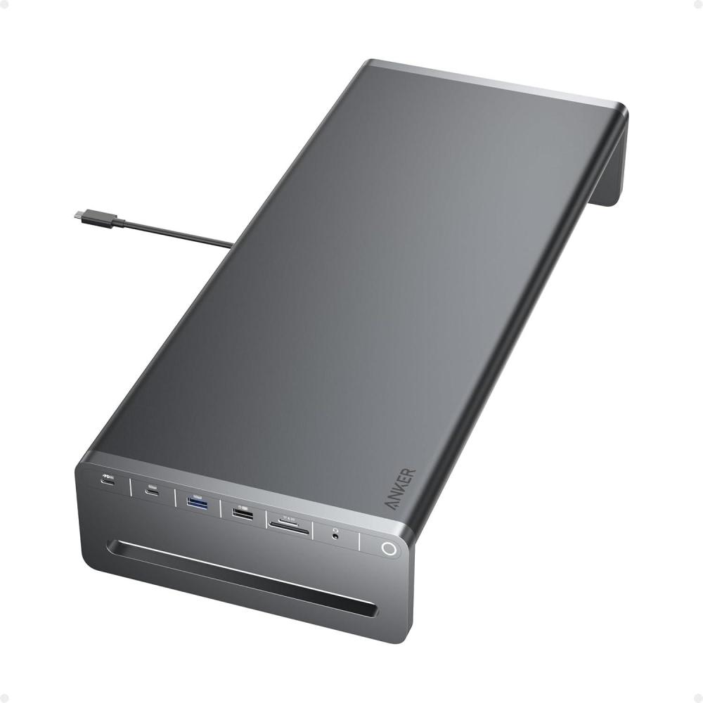 imageAnker USB C Hub 10in1 Aluminum Monitor Stand with 100W PD 5Gbps USB Ports 4K60Hz HDMI Display Builtin 33 ft Cable ClutterFree Desk for MacBook Dell and FullFunction USBC Devices