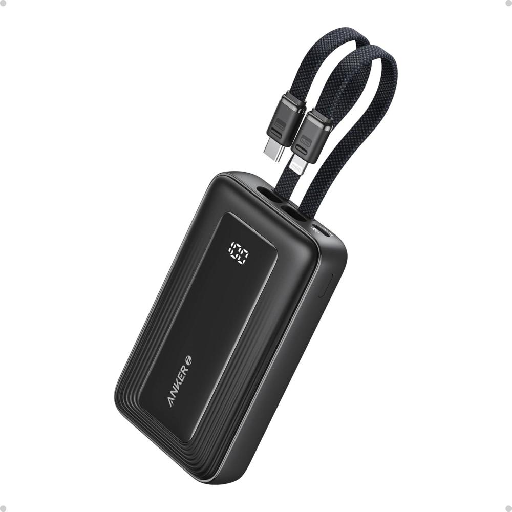 imageAnker Zolo Power Bank 10000mAh 30W Max Fast Portable Charger with Builtin USBC and MFi Certified Lightning Cables USBCampampA Battery Pack for iPhone 1615 Series MacBook Galaxy BlackBlack