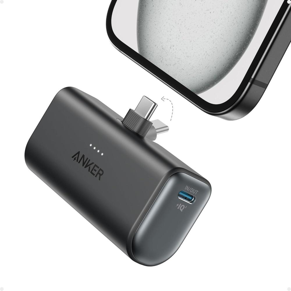 imageAnker iPhone 16 Portable Charger Nano Power Bank with Builtin USB C Connector 5000mAh Portable Charger 225W for iPhone 1615 Series Samsung S2223 Series iPad ProAir AirPods and MoreBlack