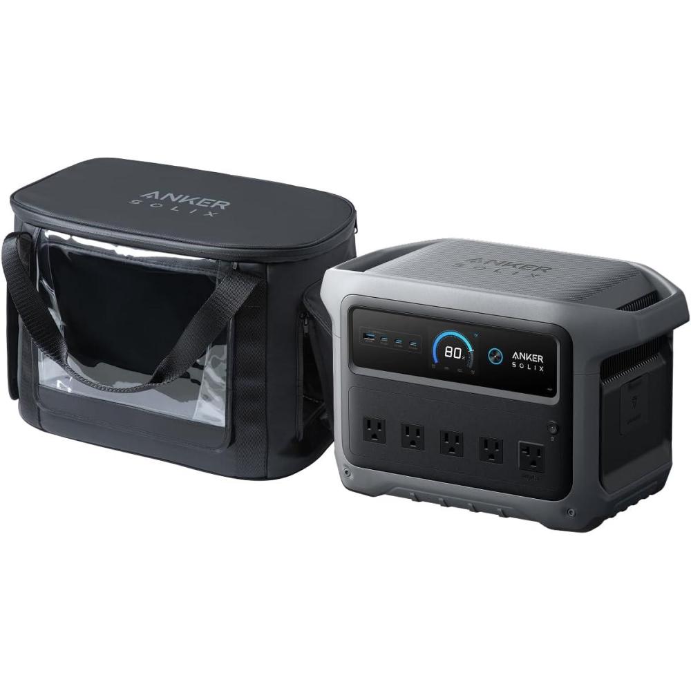 imageAnker SOLIX C1000 Gen 2 Portable Power Station with 200W Solar Panel 2000W Peak 3000W Solar Generator Full Charge in 49 Min 1024Wh LiFePO4 Battery for Home Backup Power Outages and CampingAnker SOLIX C1000 Gen2 with Water Resistant Bag