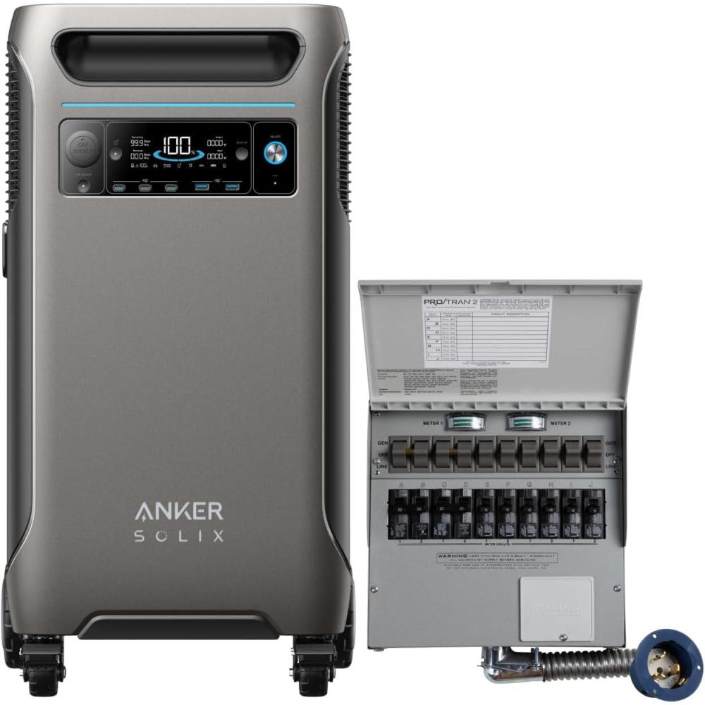 imageAnker SOLIX F3800 120V240V Home Backup Kit 3840Wh Portable Power Station with Transfer Switch Kit 6000W AC Output Solar Generator for Home Use RV Emergencies Power Outages Outdoor Camping384kWh Home Backup Kit