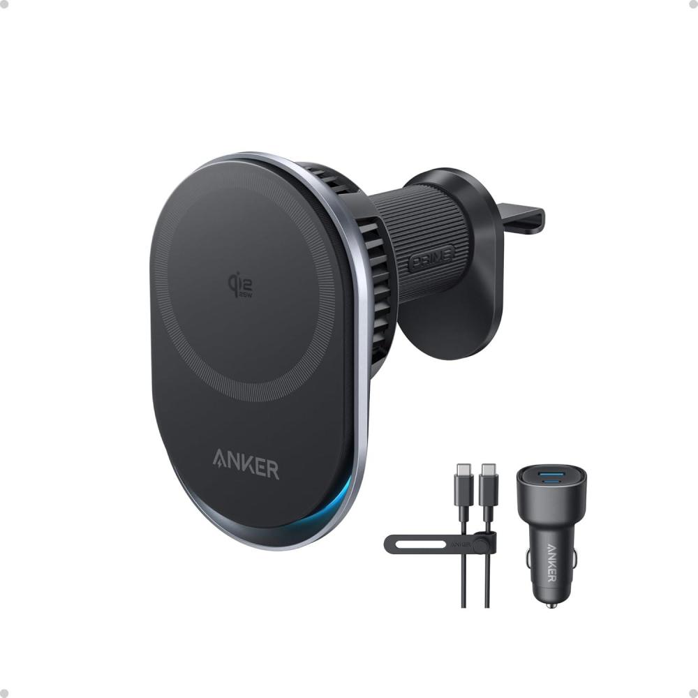 imageAnker Prime MagSafe Car Mount Charger Qi2 25W Certified Wireless Car Charger with TEC Cooling Strong Magnets Air Vent Mount for iPhone 1712 Series Check Vent Compatibility Includes 60W AdapterA2933