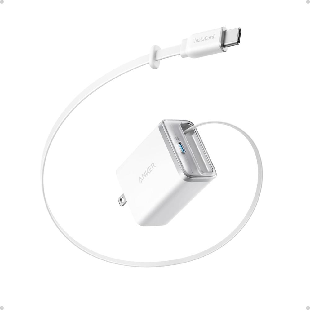 imageAnker Nano USB C Charger Block 35W Max 2Port Compact Charger with Durable Builtin Anker InstaCord Retractable Cable with iPhone 171615 Series iPad and MoreWhiteNonBatteryWhite