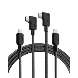 Anker USB C to USB C Right Angle Cable, 240W 90 Degree Type-C Braided Charging Cord for iPhone 17 Series and More (2Pack 6FT Black)(180cm)