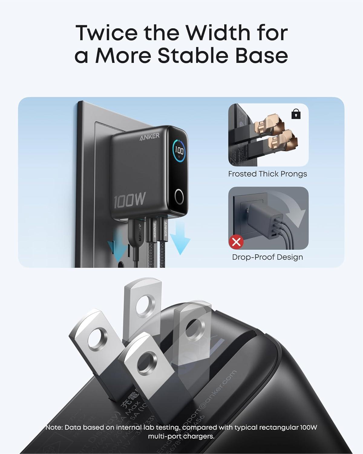 imageAnker Charger 100W Max USB C Charger Block 3Port GaN and UltraCompact Wall Adapter Smart Display and Touch Control for MacBook iPad iPhone 1716 Series andd More USBC Cable IncludedDark Gray