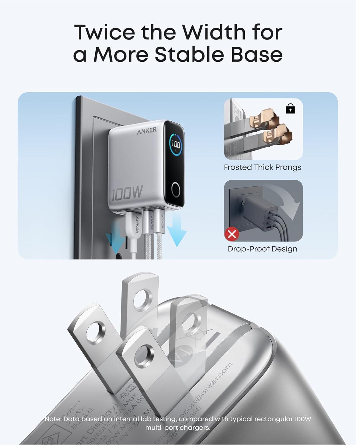 imageAnker Charger 100W Max USB C Charger Block 3Port GaN and UltraCompact Wall Adapter Smart Display and Touch Control for MacBook iPad iPhone 1716 Series andd More USBC Cable IncludedSilver