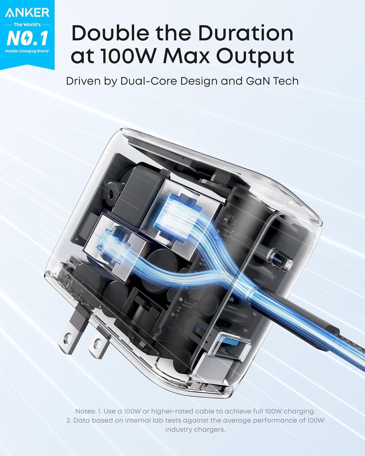 imageAnker Charger 100W Max USB C Charger Block 3Port GaN and UltraCompact Wall Adapter Smart Display and Touch Control for MacBook iPad iPhone 1716 Series andd More USBC Cable IncludedDark Gray